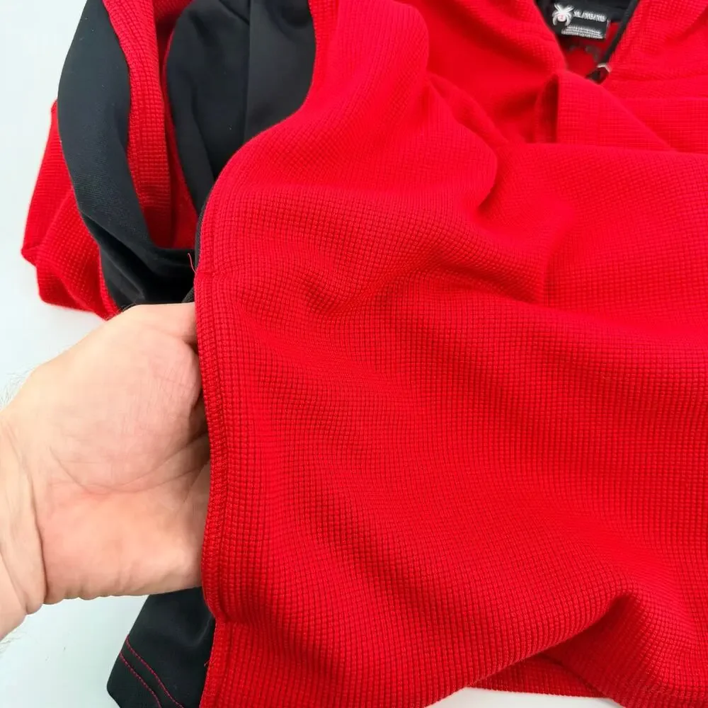 Spyder Mens XL Red Black Quarter Zip Pullover Waffle Knit Alpine Ski